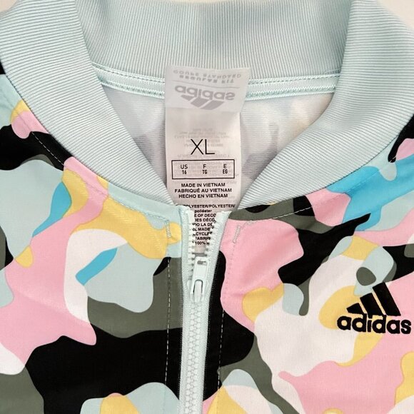 ADIDAS All Over Print Classic 3 STRIPE Pastel Camo Zip Track Jacket Girls XL 16 - Picture 4 of 5